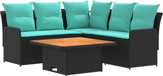 vidaXL Juegos De Muebles 4 Uds. Negro Y Turquesa Rat&aacute;n Sint&eacute;tico Vidaxl