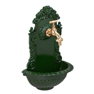 Relaxdays Relaxdays Fuente De Pared Antigua Con Grifo, Lavabo De Jard&iacute;n En Fundici&oacute;n De Aluminio, 40&times;24,5&times;13 Cm, Verde