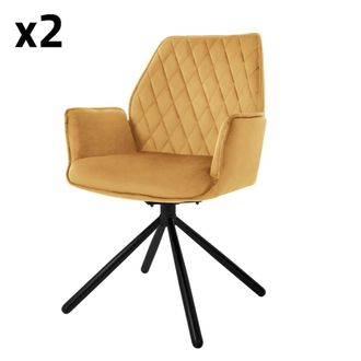 ML Design Lote de 2 sillas de terciopelo 180&deg;, amarillo mostaza