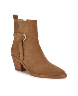 Nine West Lemone Boots M Cognac Suede Pointy Toe Ankle Bootie HTAT722