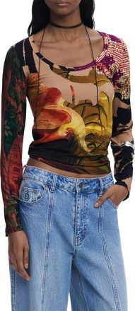 Desigual Abstract Print Scoop Neck T-Shirt in Pink at Nordstrom, Size X-Small