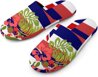 Generic Hawaii Hawaiian Flag Tropical Plants Warm Mens Slippers Slip On Soft Fleece House Shoes Winter Indoor Outdoor