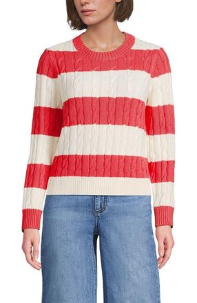 Lands End Cotton Cable Drifter Crewneck Sweater in Dusk Sea Coral/ivory Rugby at Nordstrom, Size X-Large P