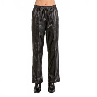 Elan Vegan Leather Wide Leg Pants In Black