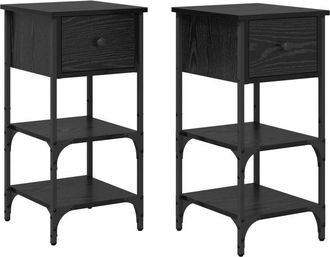 vidaXL Vidaxl - Mesita De Noche Con Caj&oacute;n 2 Pcs Roble Negro 34 X 36 X 70 Cm