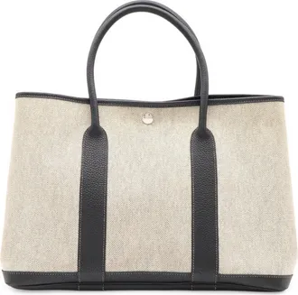 Herm&egrave;s Garden Black Gray Toile H Handbag Tote Bag (Pre-Owned)