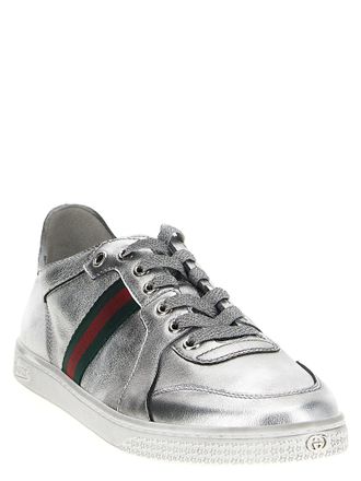 Gucci Womens Silver Lamb Leather Low Top Sneakers