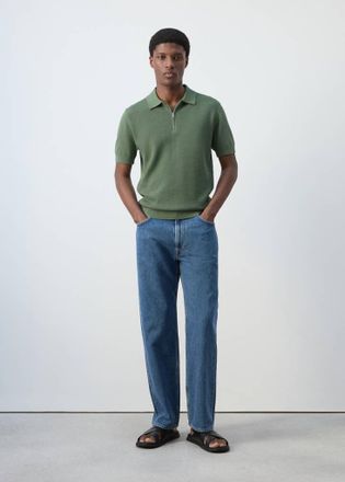 Mango Polo maglia traforata zip verde - Uomo - XXL - MANGO MAN