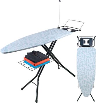 Relaxdays Relaxdays Tabla De Planchar Regulable En 4 Alturas, Superficie 123x46 Cm, Acero, Blanco/menta, 149x46x97 Cm