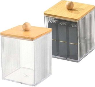 OEM 2 Organizadores De Ba&ntilde;o Transparentes, Soporte Para Bastoncillos De Algod&oacute;n Con Tapa, Soporte Que Ahorra Espacio Para El Ba&ntilde;o Y El Tocador