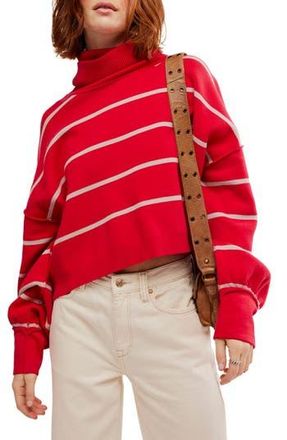 Free People Paulie Stripe Turtleneck Sweater in Cherry Mushroom Comb at Nordstrom Rack, Size Large