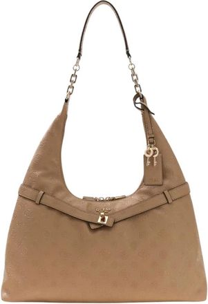 Guess Ella Logo Hobo - Dames - Schoudertassen - Beige - ONE Size - Tassen