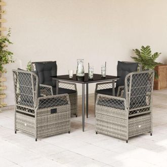 vidaXL Set Comedor De Jard&iacute;n 5 Piezas Con Cojines Rat&aacute;n Sint&eacute;tico Gris Vidaxl