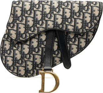 Dior Beige Navy Canvas Leather Sling Bag (Pre-Owned)