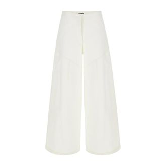 Jil Sander Broeken, Dames, Wit, S, Katoen, High Waist Wide Leg Broeken