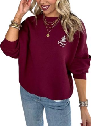 Blu Pepper London Embroidered Sweatshirt In Burgundy