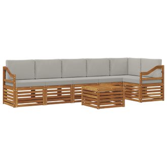 vidaXL Conjunto De Sof&aacute; Seccional Con Coj&iacute;n 7 Pcs Gris Natural Y Claro Vidaxl