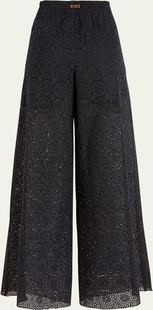 Vilebrequin Embroidered Wide-Leg Cotton Pants