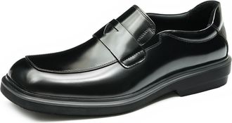 Generic Mens Chunky Block Heel Platform Loafers Comfort Slip on Casual Shoes Round Toe Patent Leather Formal Dress Shoes,Black,5.5 UK