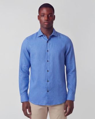 Lords of Harlech Linen Long Sleeve Shirt in Sail Blue at Nordstrom, Size Xx-Large