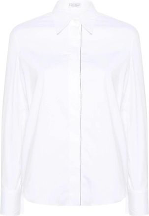 Brunello Cucinelli Witte Katoenen Overhemd met Voorsluiting - Dames - Overhemden - Wit - L - Katoen - Overhemden