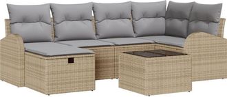 vidaXL Sofa Set with Cushion Manual Beige and Light Grey Poly Rattan vidaXL