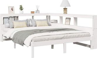 vidaXL Cama Con Estanter&iacute;a Sin Colch&oacute;n Madera Maciza Blanca 160x200 Cm Vidaxl