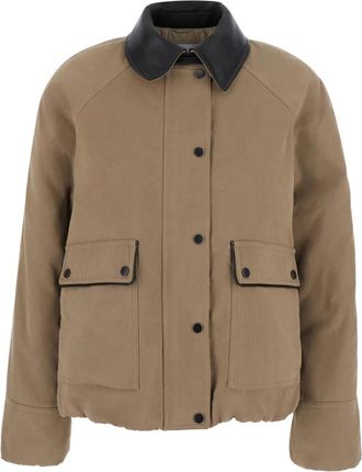 Brunello Cucinelli Lederen Jas met Kraag - Dames - Zomerjassen - Beige - S - Leer - Jassen