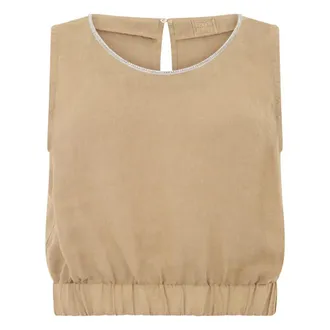 120% Lino 120% Lino, Sleeveless Tops, female, Beige, Size: 2XL Linen crop top