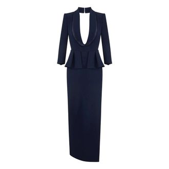 Elisabetta Franchi Red Carpet Jurk - Dames - Jurken - Blauw - Maat: M Satijn