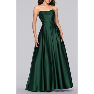 Blondie Nites Lam Corset Strapless Satin Gown in Hunter at Nordstrom, Size 5
