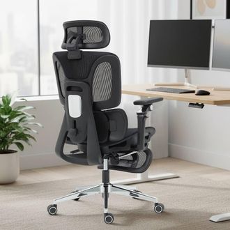 HOMCOM Ergonomic Office Chair, Mesh Desk Chair with Lumbar Support, Footrest in Black