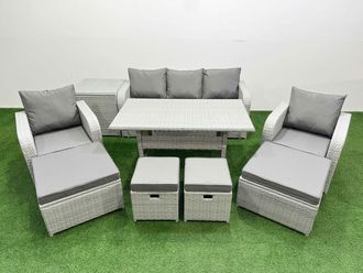 Fimous PE Rattan Lounge Sofa Set 9 Seater Outdoor Garden Furniture Sets in Light Grey