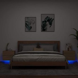 vidaXL Vidaxl - Mesitas De Noche De Pared Con Luces Led 2 Unidades Roble Sonoma