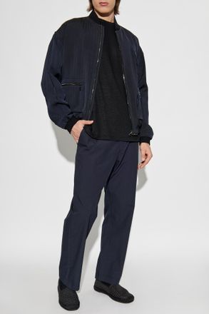 Giorgio Armani Linen T-shirt With Embroidered Logo, Mens, Black