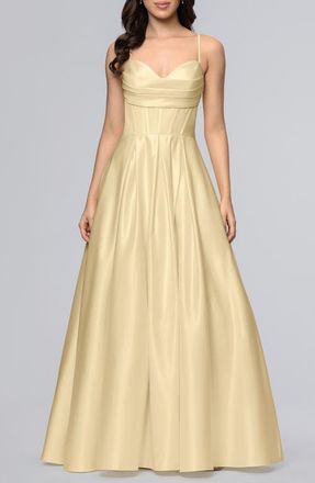 Blondie Nites Corset Bodice Satin A-Line Gown in Butter at Nordstrom, Size 11