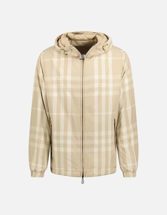 Burberry Mens Burberry Stanford Reversible Check Rear Logo Hooded Padded Jacket Beige - Cream - Size: 38/Regular