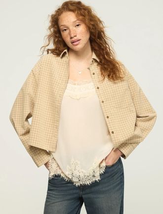 Lucky Brand Womens Cropped Corduroy Shirt