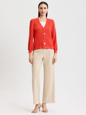 Misook Heritage Pointelle Ribbed Soft Knit Cardigan in Cherry Ember at Nordstrom, Size Xx-Large