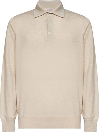 Brunello Cucinelli Cashmere Knit Polo Shirt - Heren - Cashmere truien - Beige - 2XL - Kasjmier - Truien & Vesten