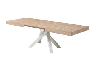 Vente-Unique Mesa de comedor extensible de 6 a 10 personas en MDF y metal - Natural y blanco - CATONAV