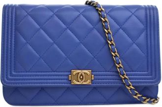 Chanel Borsa a spalla Boy in pelle di agnello trapuntata con catena 2015-2016 - Blu