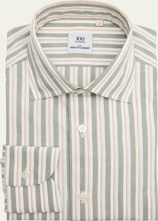 100Hands Mens Linen Stripe Spread-Collar Dress Shirt