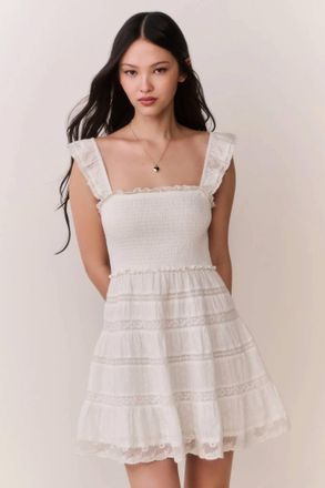 LoveShackFancy Colbera Lace-Trimmed Cotton Mini Dress In White