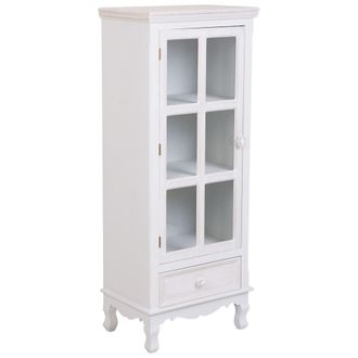 Wanderlust Deco Vitrina de madera y cristal de 1 puerta y 1 cajon blanco 48x32x120