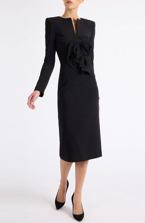 Santorelli Maya Long Sleeve Midi Dress in Stretch Crepe in Black at Nordstrom, Size 10