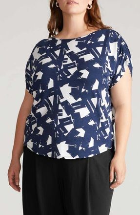 Universal Standard Helena Divine Jersey Top in Ipanema Print In Nav at Nordstrom, Size Xxx-Large