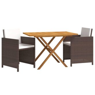 vidaXL Set De Comedor De Jard&iacute;n 3 Piezas Con Cojines Marr&oacute;n Vidaxl
