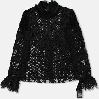 Anna Sui Black Lace Ruffle Trimmed Long Sleeve Blouse