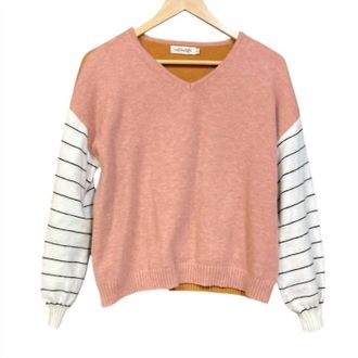 Tribal Womens Combo Long Sleeve V-Neck Sweater In Marigold